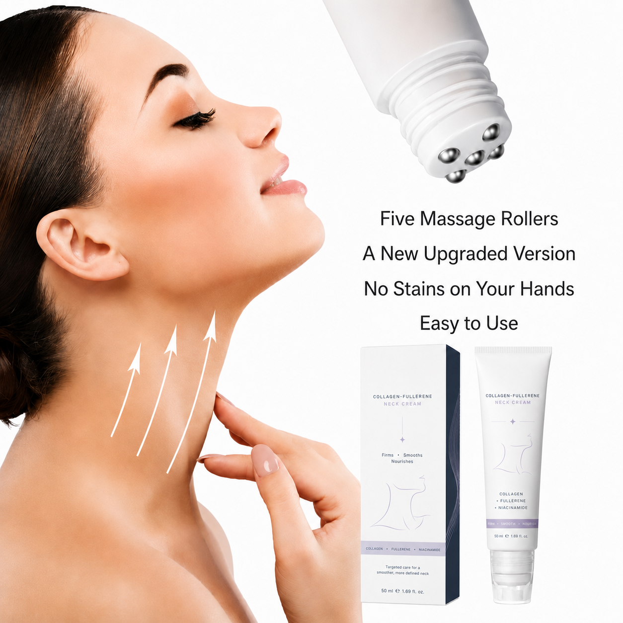 5-Roller Neck Firming Cream – Collagen & Hyaluronic Acid for Smoother, Tighter-Looking Neck Skin