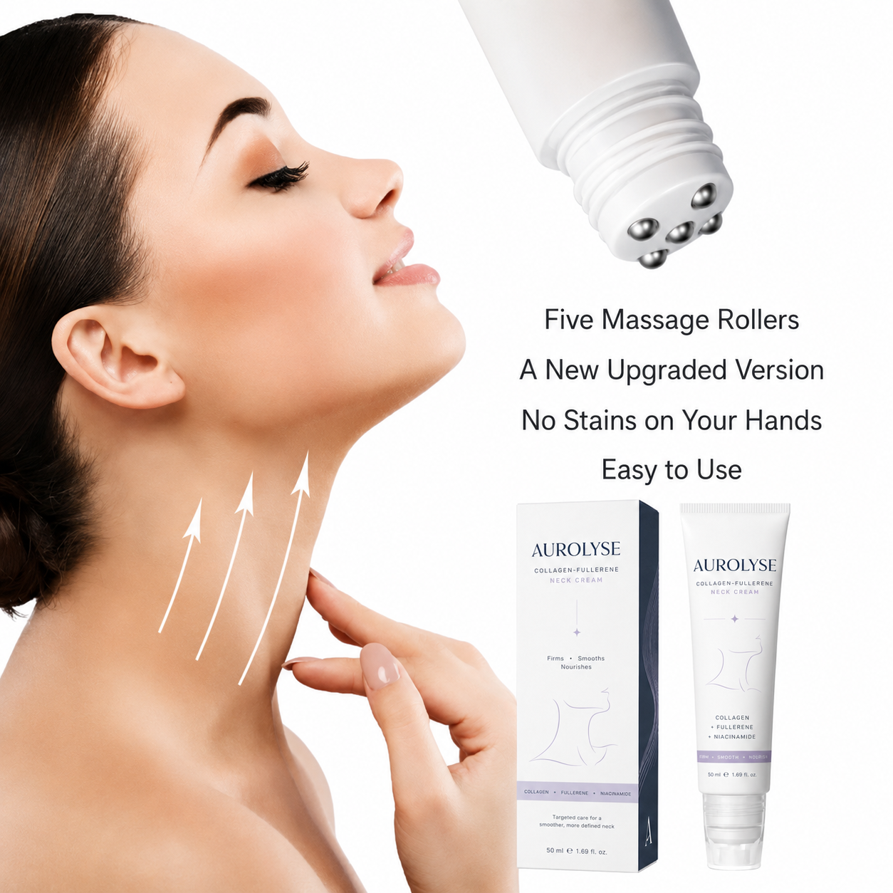 5-Roller Neck Firming Cream – Collagen & Hyaluronic Acid for Smoother, Tighter-Looking Neck Skin