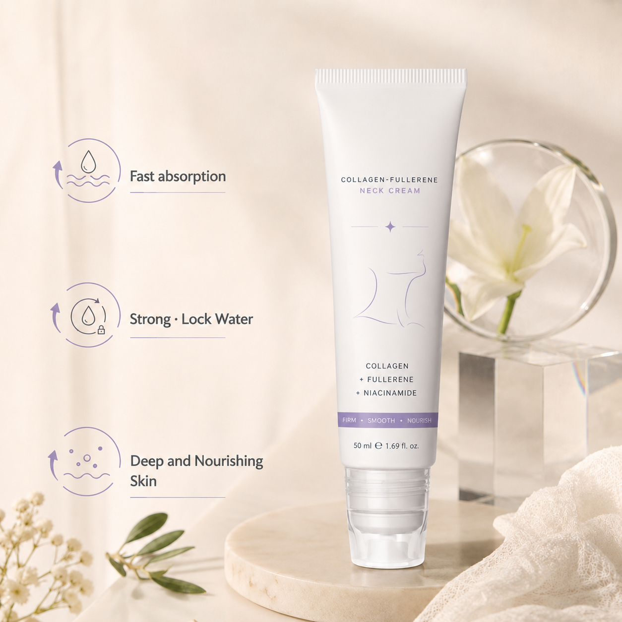 5-Roller Neck Firming Cream – Collagen & Hyaluronic Acid for Smoother, Tighter-Looking Neck Skin