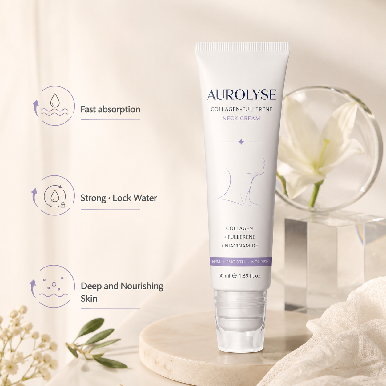 5-Roller Neck Firming Cream – Collagen & Hyaluronic Acid for Smoother, Tighter-Looking Neck Skin