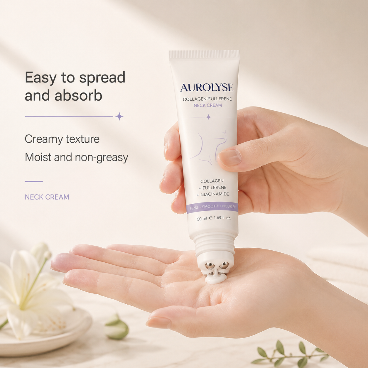 5-Roller Neck Firming Cream – Collagen & Hyaluronic Acid for Smoother, Tighter-Looking Neck Skin